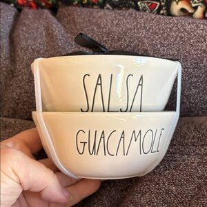Rae Dunn Cream Salsa and Guacamole Bowls with Salmon amd Green Interior